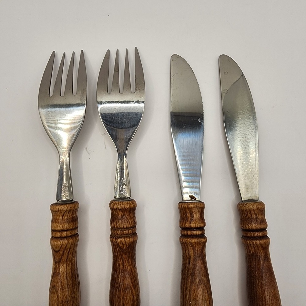 Vintage Old Homestead Stainless Steel Wood Handle Forks & Butter Knives Set of 4 - Picture 5 of 5
